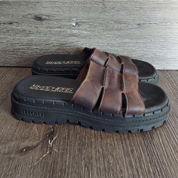 Vintage 90s Skechers Jammers Brown Leather Chunky Platform Sandals Slides 6 - Picture 1 of 8